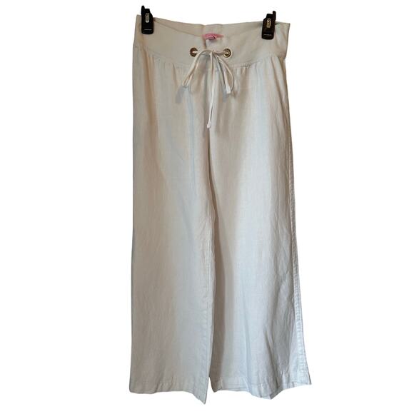 Lilly Pulitzer Women's White Linen Wide Leg Pant Size XS Preppy Summer Coastal